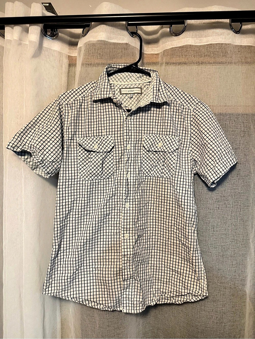 pd&ce Checkered Button Down Shirt in White & Blue Size Small Like